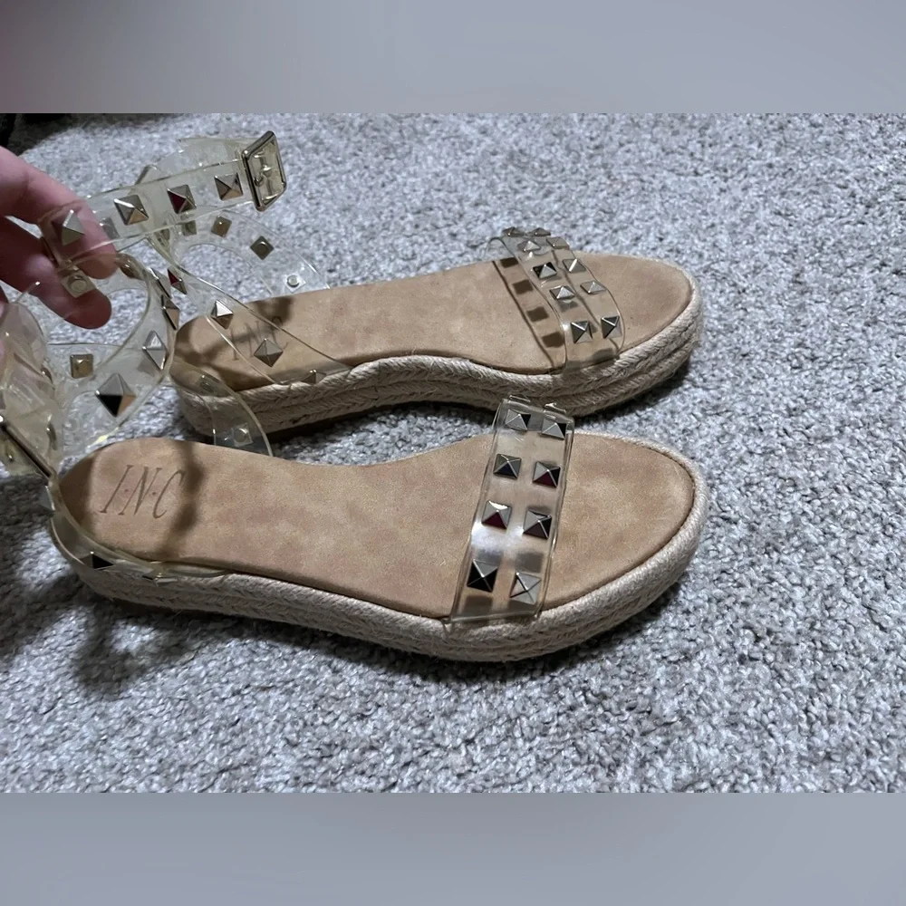 INC International Concepts Women's Valetta Woven Flatform‎ Clear Studs Sandals